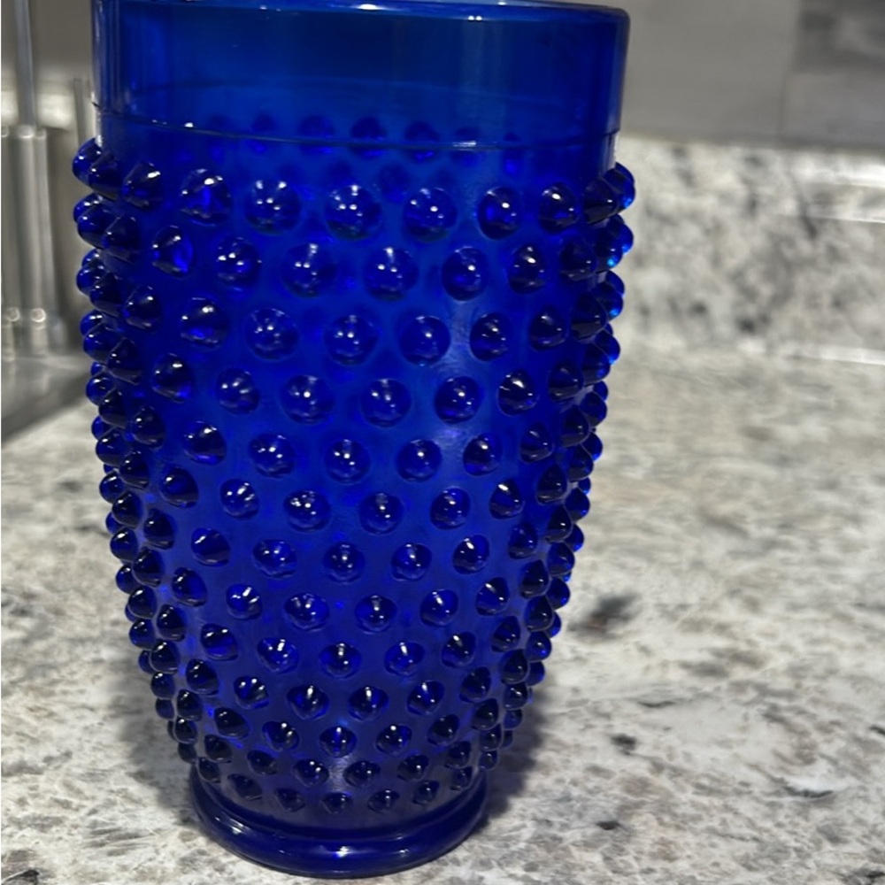 Smith Hobnail stemmed water glasses. Cobalt blue
